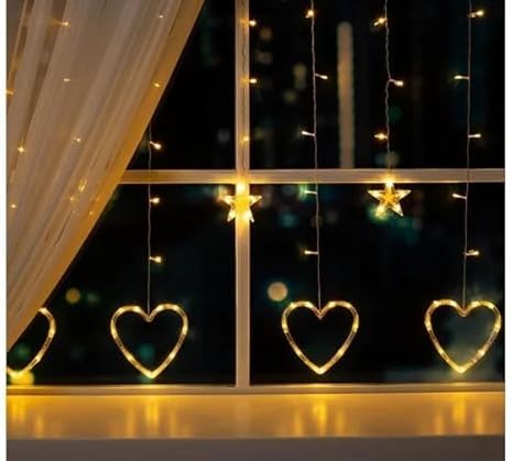 Image of V.E.S.P.A Christmas Lights - Featuring 6 Star and 6 Heart-Shaped Lights with Santa Claus Accents, Perfect for Diwali and Indoor Decor (Multi Color)