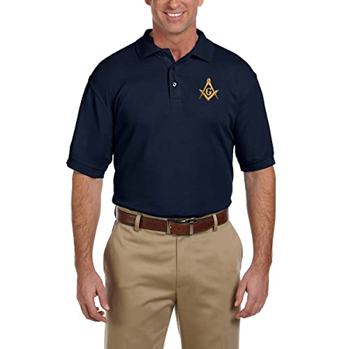 Gold Square & Compass Embroidered Masonic Men's Polo Shirt