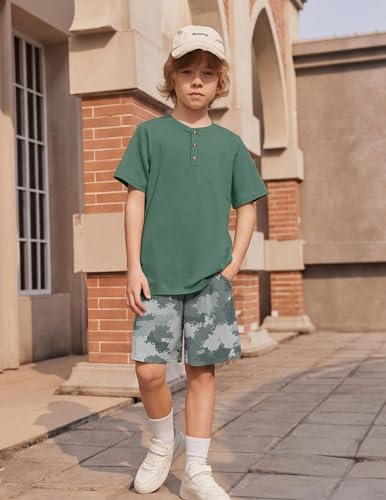 Image of Arshiner Boy's Textured Button Up Shirt and Shorts Set 2 Piece Summer Beach Outfit for 5~12 Years Kids