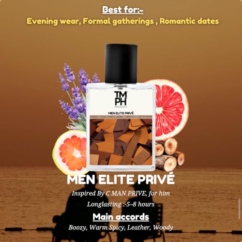 Image of TMPerfumehouse Men Elite Prive EDP for Men | Warm, Boozy & Long Lasting Perfume Spray | Aromatic, Leather & Warmspicy Fragrance | Luxury Gift for Him | TMPH | 50ml