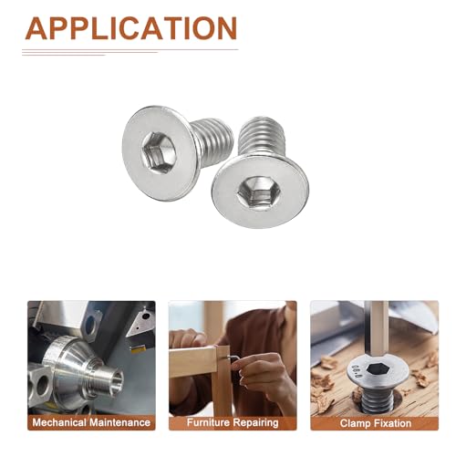 Image of DTGN M6-1 x 12mm Flat Head Socket Cap Screws, 100 Pack 304 Stainless Steel Hex Socket Flat Head Screws, Full Thread, Countersunk Bolts