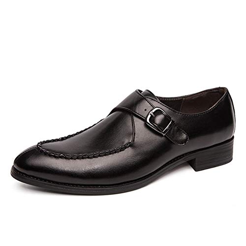 Battle Men Formal Dress Shoes for Men Business Oxfords Slip-on Synthetic Leather Low Heel Anti-Skid Pointed Toe Stitched Split Joint Monk Strap Buckle