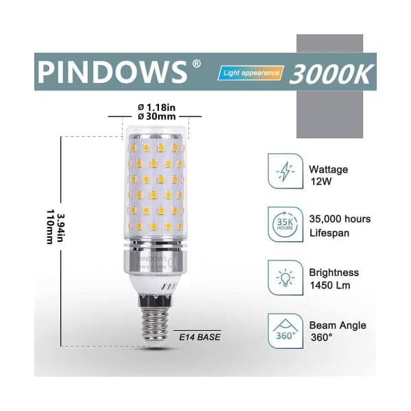 PINDOWS 12W LED Lampe E14 Warmweiß 3000K LED Mais Glühbirne,120W Glühbirnen-Äquivalent,1450LM Kann 100W~120W Glühlampe… – Bild 3