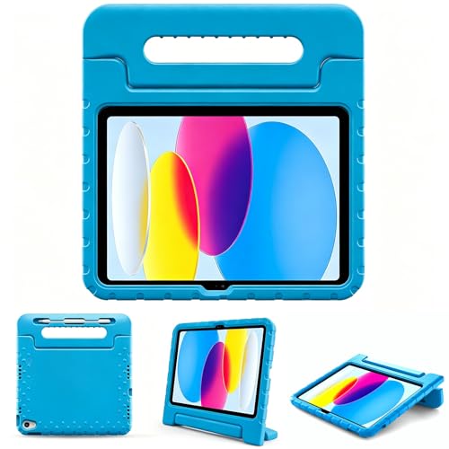 ProCase Kids Case for iPad A16 11th Generation 2025/iPad 10th Generation 2022 with Pencil Holder, iPad 11/10 Case Shockproof Lightweight Cover with Stand Convertible Handle for Children -Blue