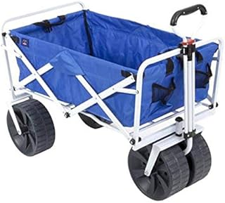MacSports Heavy Duty Collapsible Folding All Terrain Utility Beach Wagon Cart, Blue/White