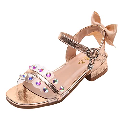 JOEupin Girls Sandals Dress Low Block Chunky Heels Sandals Flower Pumps Shoes Back Bowtie