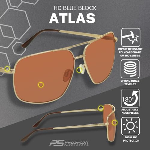 Image of proSPORT Blue Light Blocking Sunglasses - HD Copper Amber Metal Aviator Reduce Eye Strain Better Sleep
