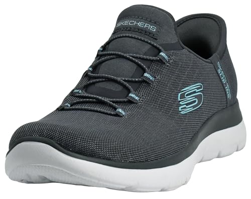 Skechers Women's Hands Free Slip-ins Summits Classy Night Sneaker, Grey/Light Blue, 7 M US