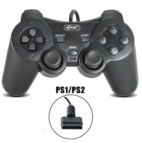 Joystick Dual Shock PS1 / PS2 Cabo 1,60m - KNUP IMPORTACAO - USB - 17 Botões - Dual Vibração - Compatível com PS1 e PS2