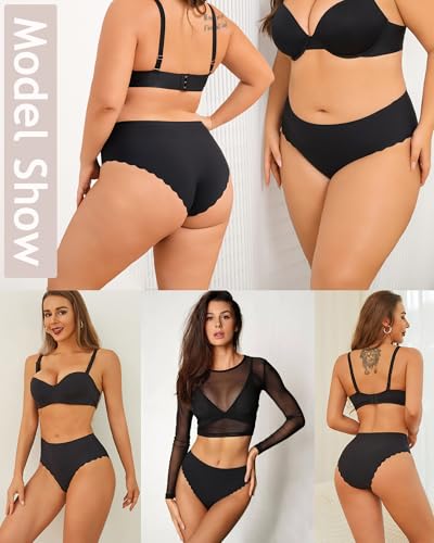 Image of FINETOO Seamless Underwear for Women High Waisted Panties Scalloped Edge Sexy Cheeky Bikini No Show Briefs S-XXL 5 Pack