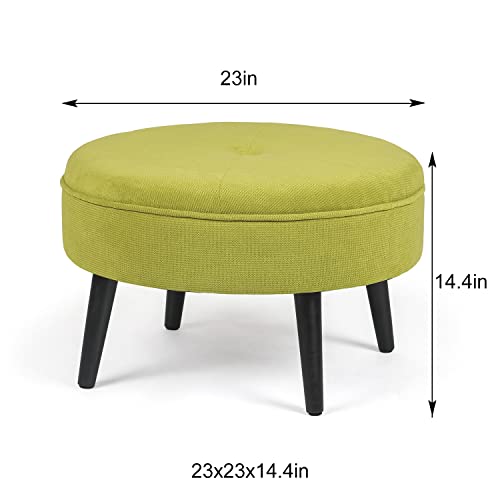 Adeco Round Tufted Fabric Ottoman Foot Rest Footstool - 23X23X14.5 Inch, Lime Green #TOP1