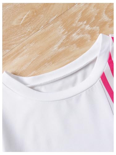 WDIRARA Girl's Striped Round Neck Short Sleeve Asymmetrical Hem Belted Dress3