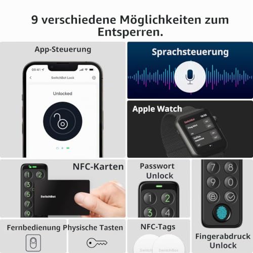 SwitchBot WLAN Smart Lock mit Touchscreen-Tastatur, Türriegelschlösser, Smartes Türschloss...