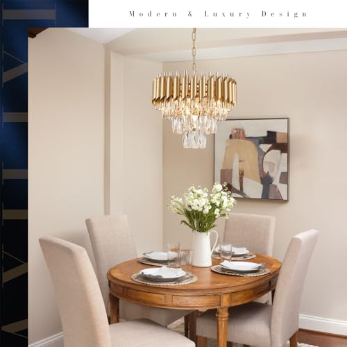 Image of Gold Crystal Chandelier 16 inchModern Ceiling Dining Room Pendant Light Fixtur