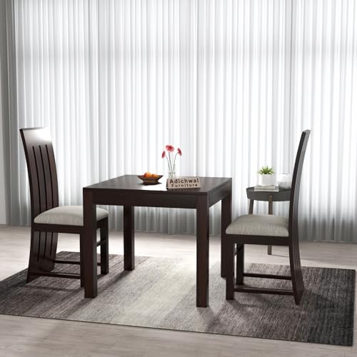 Image of Solid Sheesham Wood 2 Seater Dining Table Set with Cushioned Chairs for Dining Room | Living Room | Home & Office | Hotels Restaurant & Cafe (2 Seater, Walnut B)