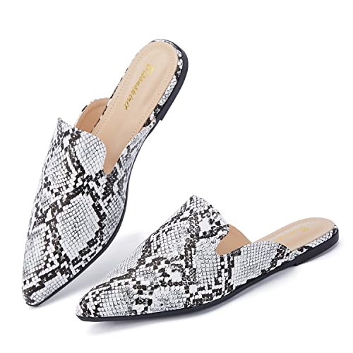 Bison Spirit Mules For Women Flats Pointed Toe Slip On Slides Loafer Shoes (Snake Print Pu,8) #TOP30