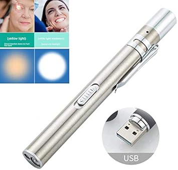 Amazon Co Jp 医療用ペンライト 看護師用プレミアムペンライトusb充電式看護ペンライト懐中電灯医学生用ホワイト イエローライト医師 2個 産業 研究開発用品