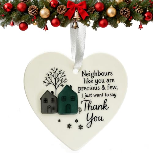 Thank You Neighbours Heart - Shaped Ornament,2026 Neighbor Christmas Ornaments,Ceramics Heart-Shaped...