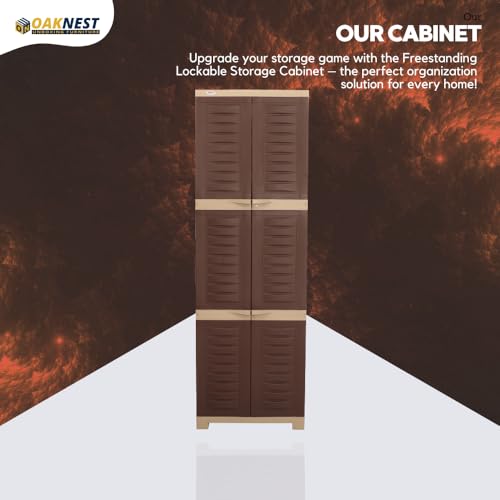 Image of Oaknest Supreme Fusion-03 Plastic Storage Cabinet | Compact & Multipurpose Storage Solution | Waterproof, Durable & Lightweight | Ideal for Home, Office & Garage | Brown and Dark Beige