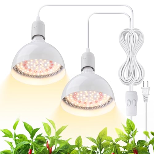 Barrina LED Grow Light Bulb, 50W (2 x 25W) Full Spectrum, with 16.4FT Power Cord, Hanging Grow Lights for Indoor Plants, Large Tall Plant, Garden, Flowers, Greenhouse, 2-Head