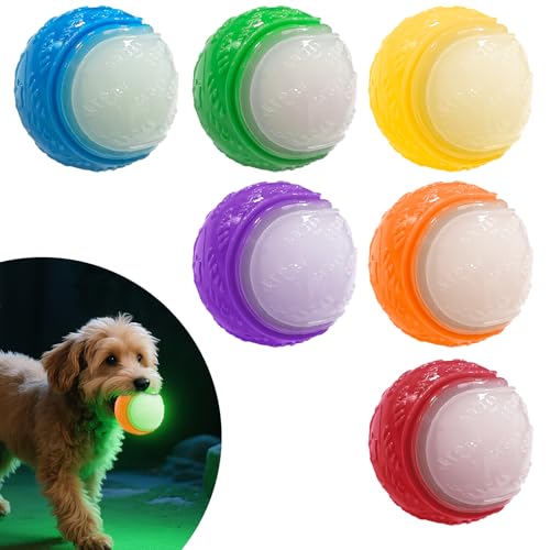 6PCS Glow Dog Balls Floating Toys for Aggressive Chewers & Night Play