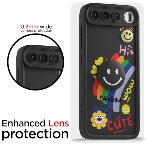 Image of Pikkme Back Cover for Realme 16 5G | Soft Silicone| Cute Rainbow Smile & 3D Cartoon Flower Design | Shockproof Raised Camera Protection Bumper Case (Black)