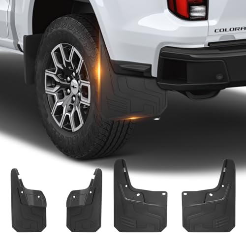 Image of Sunsdrew Mud Flaps for 2023-2026 Chevrolet Colorado WT /CUSTOM /LT /Z71, 4PCS All Weather No-Drill Splash Guards Chevy Colorado Accessories(NOT for ZR2 /Trail Boss /GMC Canyon /Models with Fender Flares)