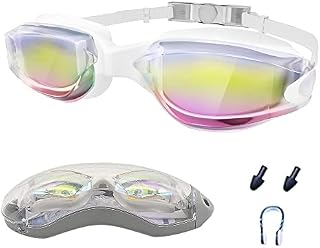 Sinobright Swimming Goggles for Men Women Adults - Anti Fog Swim Goggles with Uv Protection, Clear Vision, No Leaking Silicone Cushion, White Strap with Dazzle Lense