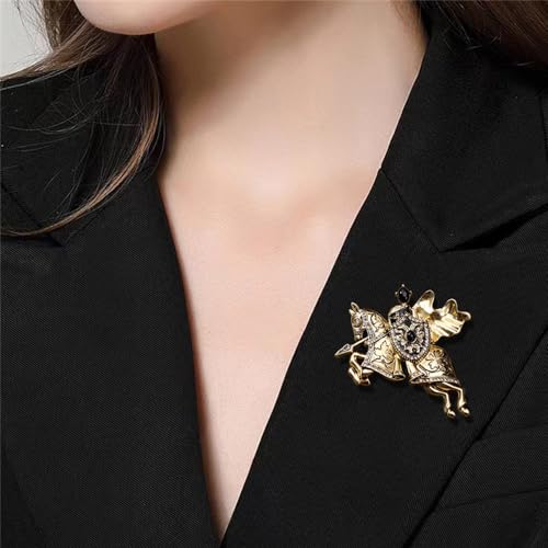 Image of Antique Knights Templar Brooch Pin for Women Men Unisex Rhinestone Crusaders Solomon's Temple Shield War-horse Luck Clover Leaf Engraved Vintage Dress Suit Accessories Jewelry Gift Souvenir