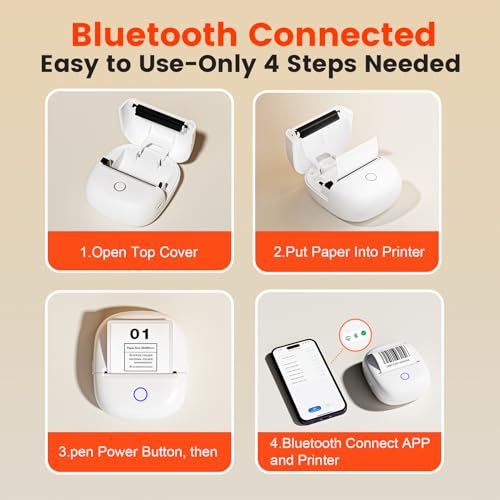 Image of 2 Inch BT Portable Thermal Printer for iOS Notes Labels Journal Study | Pocket Label Printer 203dpi Thermal Printing with 1200mAh Battery 11 Paper Rolls
