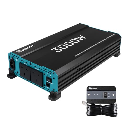 Renogy 3000W Pure Sine Wave Inverter 6000W Peak 12V DC to 240V AC Solar Power Converter with UK Sockets UPS Function and Remote Controller for Off-grid RV Truck Boat Camping and Home