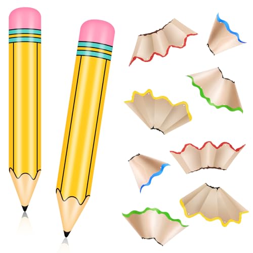 Soulchen 10 Pcs 27 Inch Large Inflatable Pencils with Pencil Shavings Cutouts Blow Up Pencils Balloon Birthday Room Bulletin Board Display Back to School Classroom Decoration