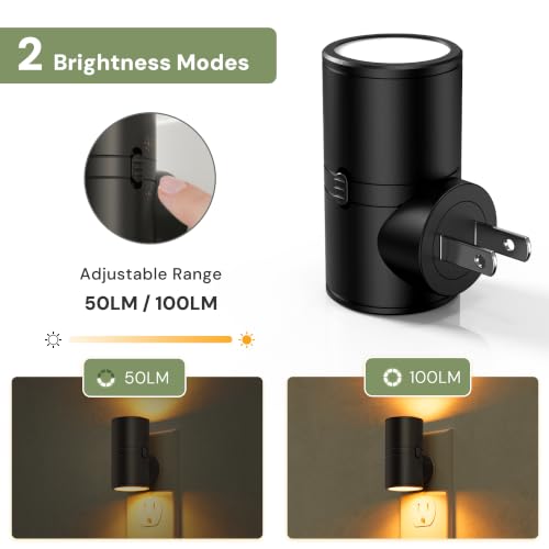 Image of L LOHAS LED Amber Night Light, Yellow Nightlight,Rotating,Dimmable 50 /100LM | Plug into Wall, Warm Circadian Nightlight,Light Sensor Nightlight Plug in, Adults Hallway Bedroom Bathroom[Black Shade,4Pack]