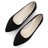 ChaiRong Zhou Women Comfort Pointed Toe Ballets Flats, Slip On Classical Walking Shoes for Wedding/Driving/Dating, Black Pointy Toe US 8