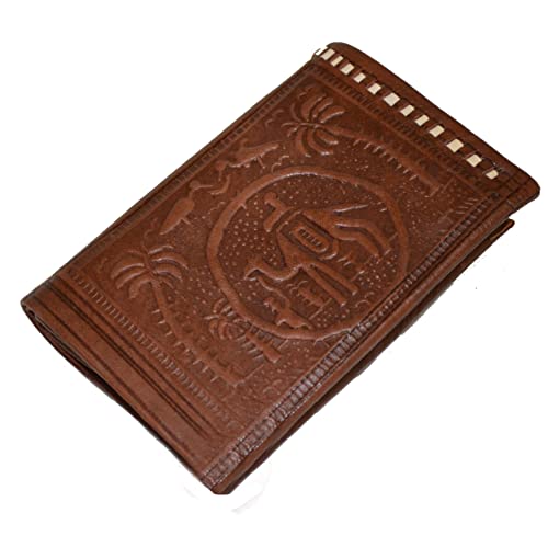 Treasures Of Morocco Moroccan Handmade Leather Wallet Traditional Vintage Carved Bi-fold Medium Dark Brown
