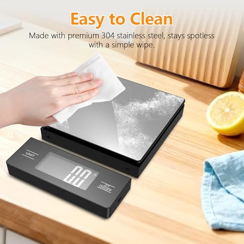 Image of Digital Food Scale with Detachable Display, 11lb /5kg, Metallic Black 1g Precision, Tare Function & Backlit LCD, Stainless Steel, Ideal for Baking, Cooking and Meal Prep