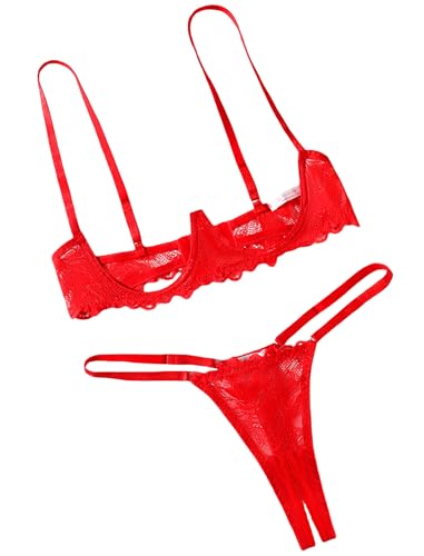 Avidlove Lingerie Set For Women Lace Bra and Panty Set Sexy Underwire Lingerie Set Red M