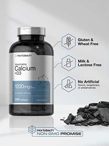 Calcium With Vitamin D3 | 1200 Mg | 240 Softgels | 5000 Iu Vitamin D3 | Absorbable Calcium Supplement | Non-Gmo, Gluten Free Calcium Supplement | By Horbaach #TOP3