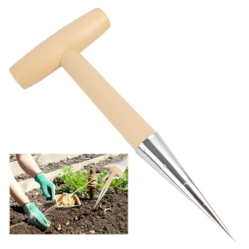 1 Stück Blumenzwiebel Pflanzholz Mit Ergonomischem T-Griff – Hochwertiger Zwiebelpflanzer Aus Edelstahl Und Holz – Für Präzises Pflanzen Von Zwiebeln, Samen Und Blumen Im Garten