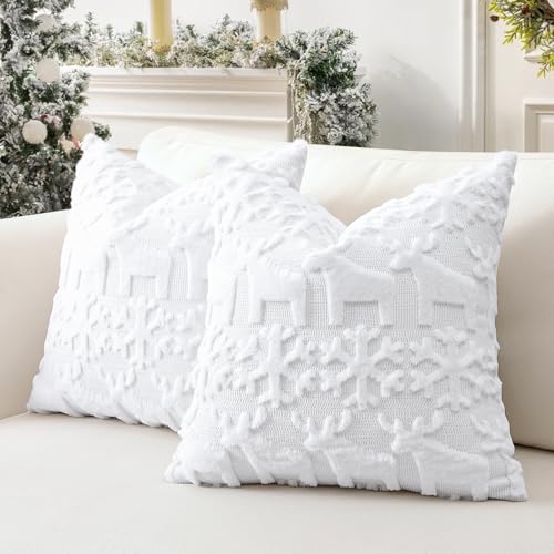 Housses de coussin 40x40 cm lot de 2 décorations canapé élan et flocon - 7