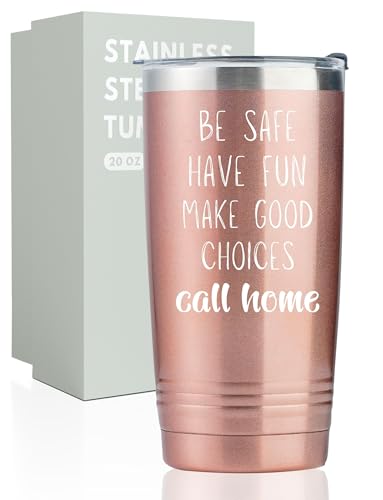Onebttl College Student Gifts Tumbler for Men Women, School Student Gifts 20oz Stainless Steel Cup, Best gift for Christmas, Birthday - Rose Gold Call Home
