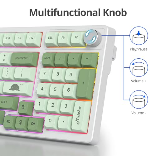 Image of surmen Green Creamy Keyboard with with Number Pad, 96% RGB Mechanical Keyboard Full Gasket Mounted Hot Swappable Custom Wired Thocky Keyboards with Knob for Office Gamer (98 Matcha)