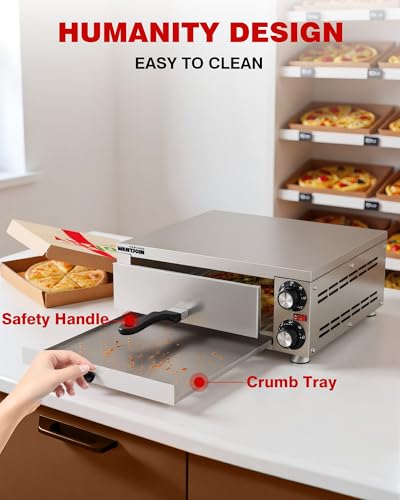 Image of Wantjoin Electric Pizza Oven Indoor - Pizza Ovens Countertop Stainless Steel Commercial Pizza Maker Fits 12.5 inch Pizzas, With Timer Crumb Tray, For Home, Bars, Food Trucks, 1100W