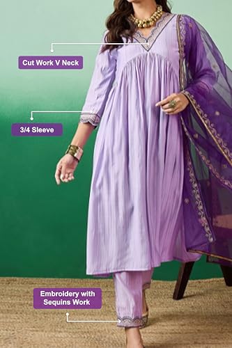 Image of TRENDMALLS Women's Chanderi Silk Embroidery Work Salwar Suit Set Kurta Pant with Dupatta For Women