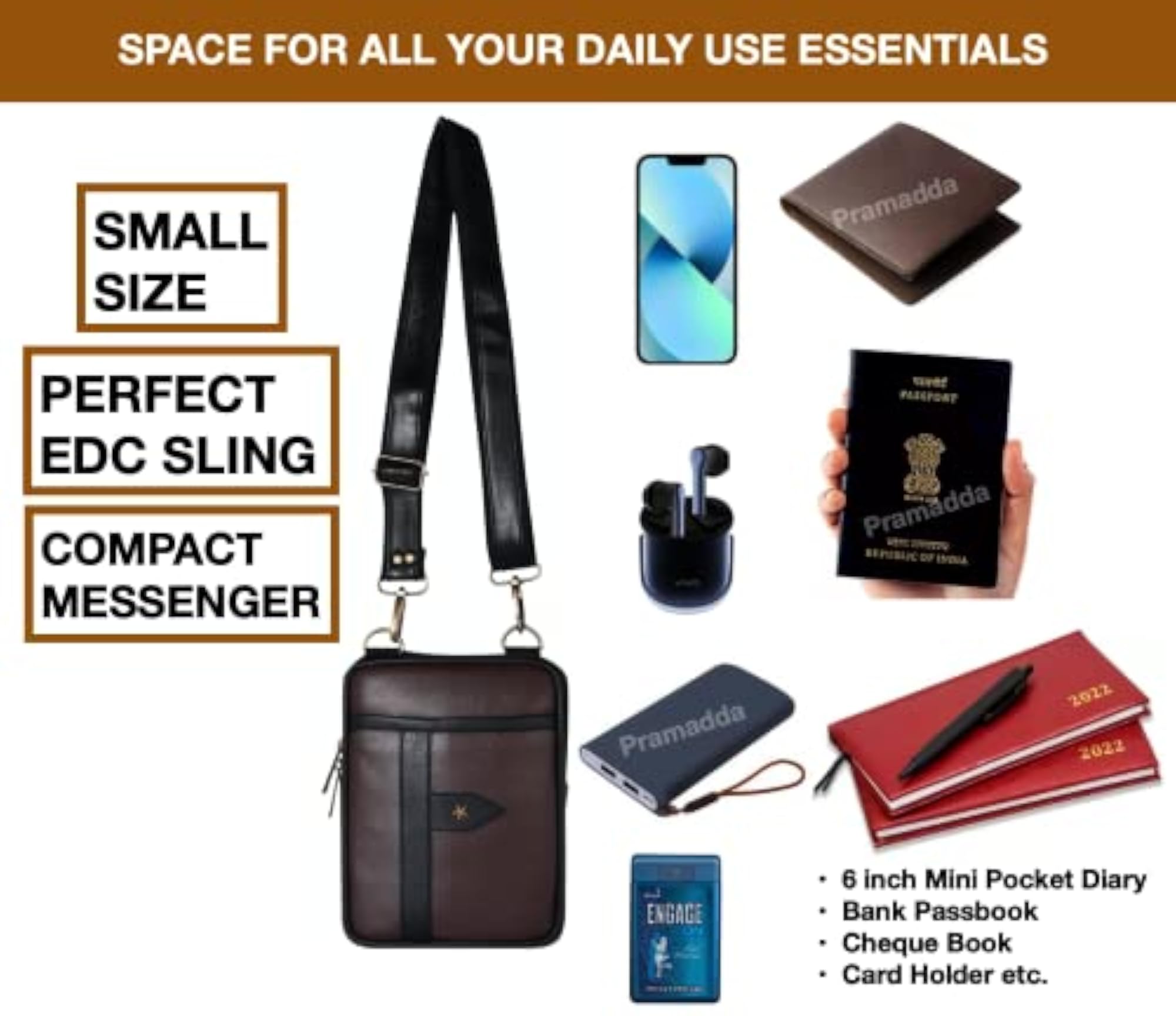 Stylish Brown Leather Sling Crossbody Bag for Men