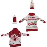 クリスマスワインボトルカバー 帽子 ハンドメイド ニットセーター風 ワインボトルドレス ダサセーター風 パーティー ホリデーデコレーション用 2点セット
