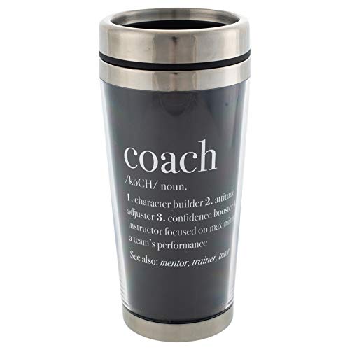 Elanze Designs Coach Definition Black 16 Ounce Stainless Steel Travel Mug with Lid