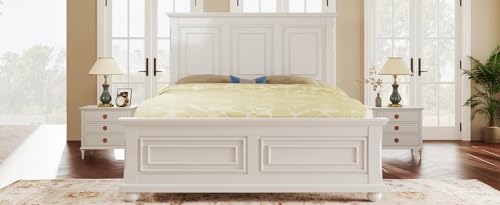 Traditional-Town-and-Country-Style-Pinewood-Panel-Bed-Sturdy-Frame-with-Decorative-Fretwork-Accents-White Traditional Town and Country Style Pinewood Panel Bed Sturdy Frame with Decorative Fretwork Accents White