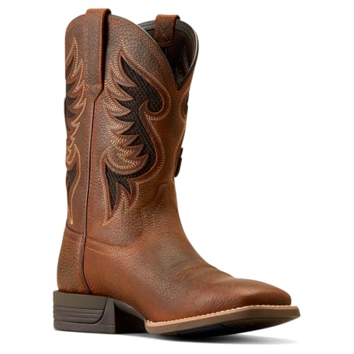 Ariat Mens Cowpuncher Venttek Embroidered Tool-Inlayed Square Toe Pull On Casual Boots Mid Calf - Brown3