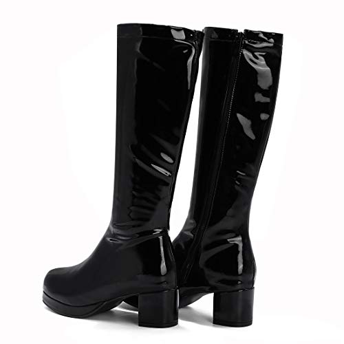 YIYA Women's Knee High GOGO Boots Colorful Patent Leather Waterproof Rain Boots Chunky Low Heel Party Costume Shoes4
